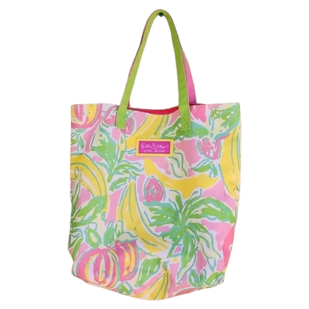 LILLY PULITZER ESTEE LAUDER Floral Tote Beach Bag Preppy Shopper Shoulder Purse